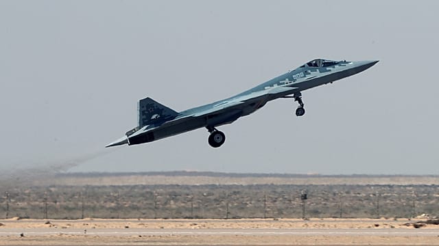 Fighter jets soar in the sky at Egypt's El Alamein air show