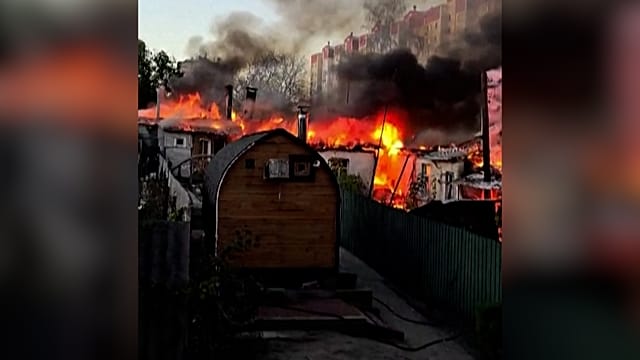 Russia: Buildings in Flames After Ukrainian Strike