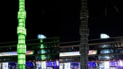 إطفاء مبنى Kristallvertikalaccent الزجاجي  في سيرجلز تورج في ستوكهولم، السويد، السبت، 22 مارس 2025.