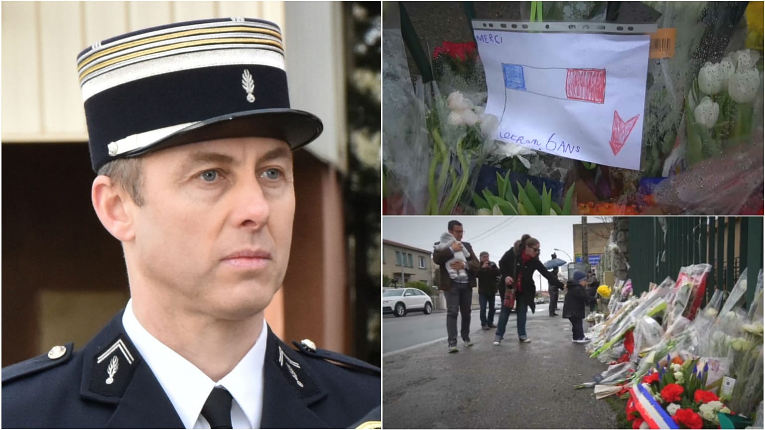A child's picture thanking Lt Col Arnaud Beltrame 