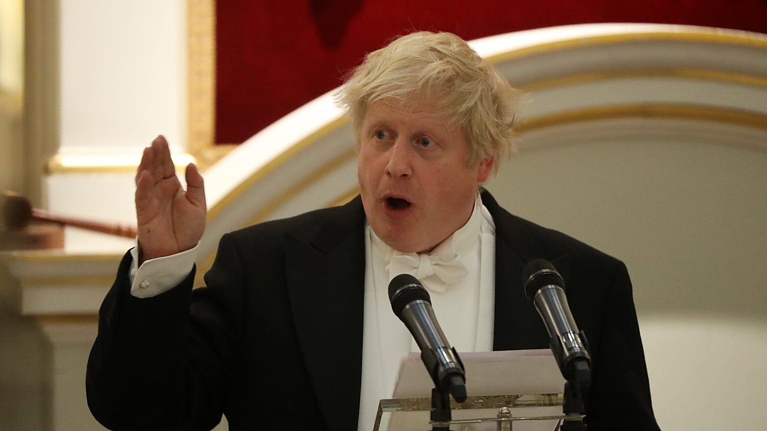 Boris Johnson speaks during a banquet at Mansion House, London