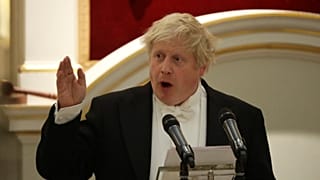 Boris Johnson speaks during a banquet at Mansion House, London