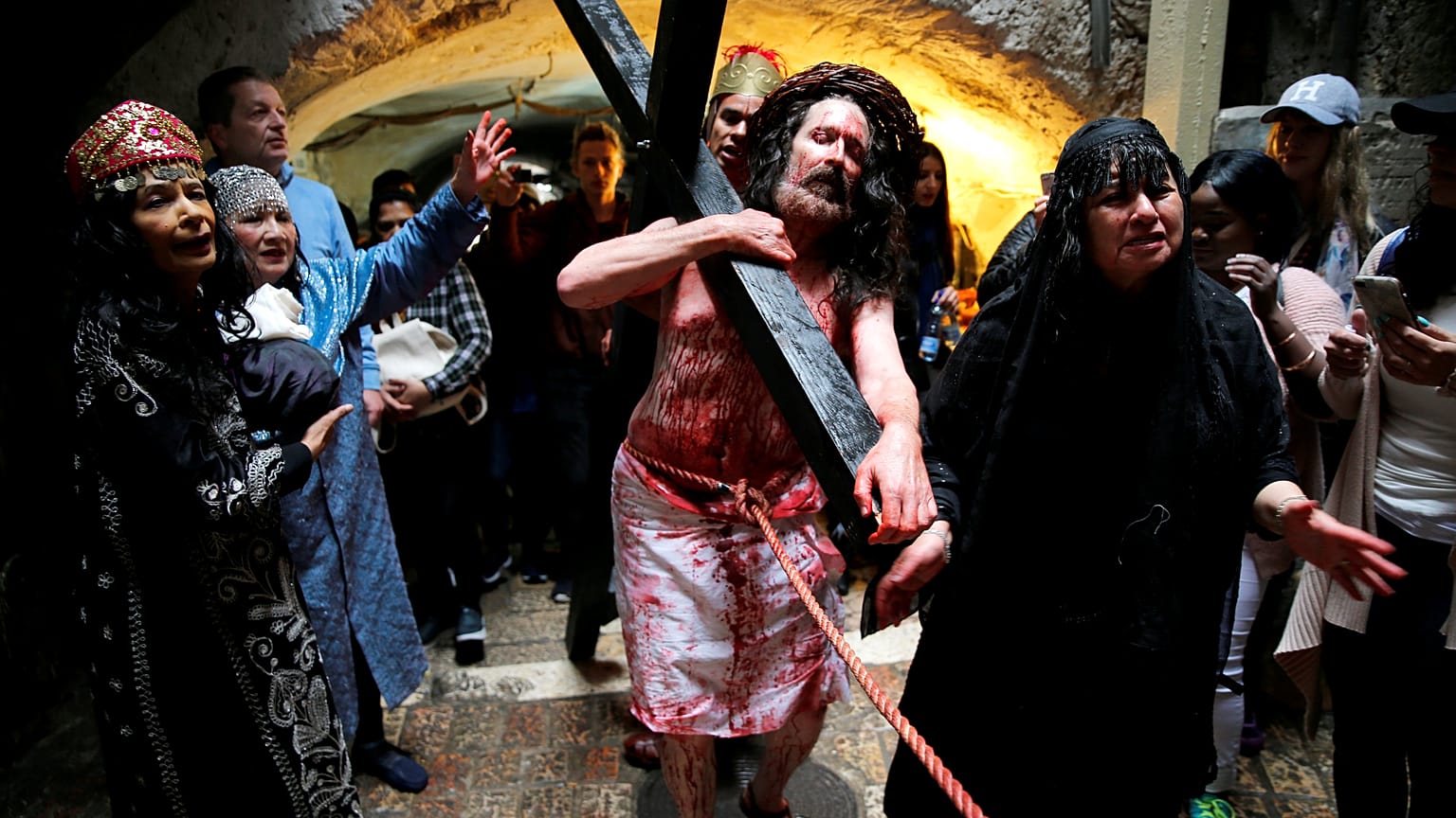 Reconstituição dos últimos passos de Cristo na Cidade Velha de Jerusalém