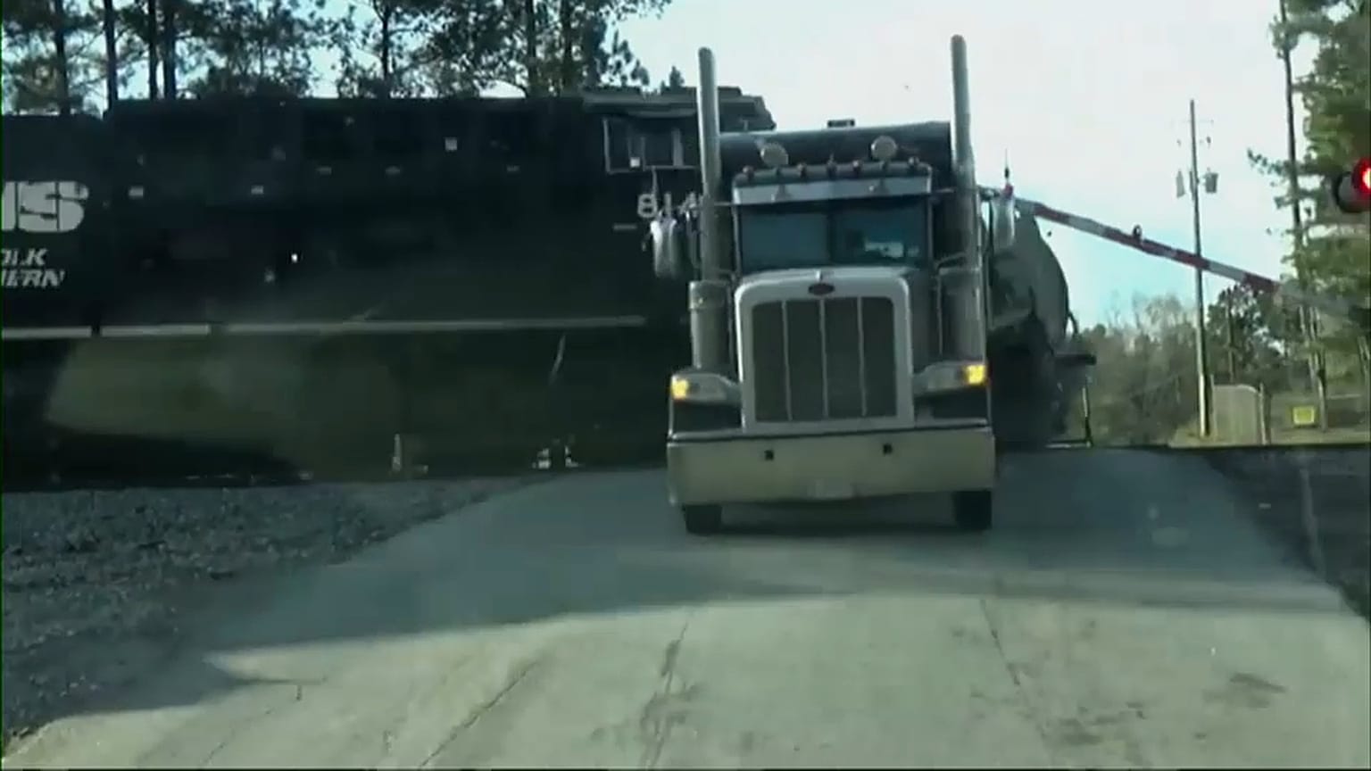 The moment a train hits a truck in Georgia, U.S.