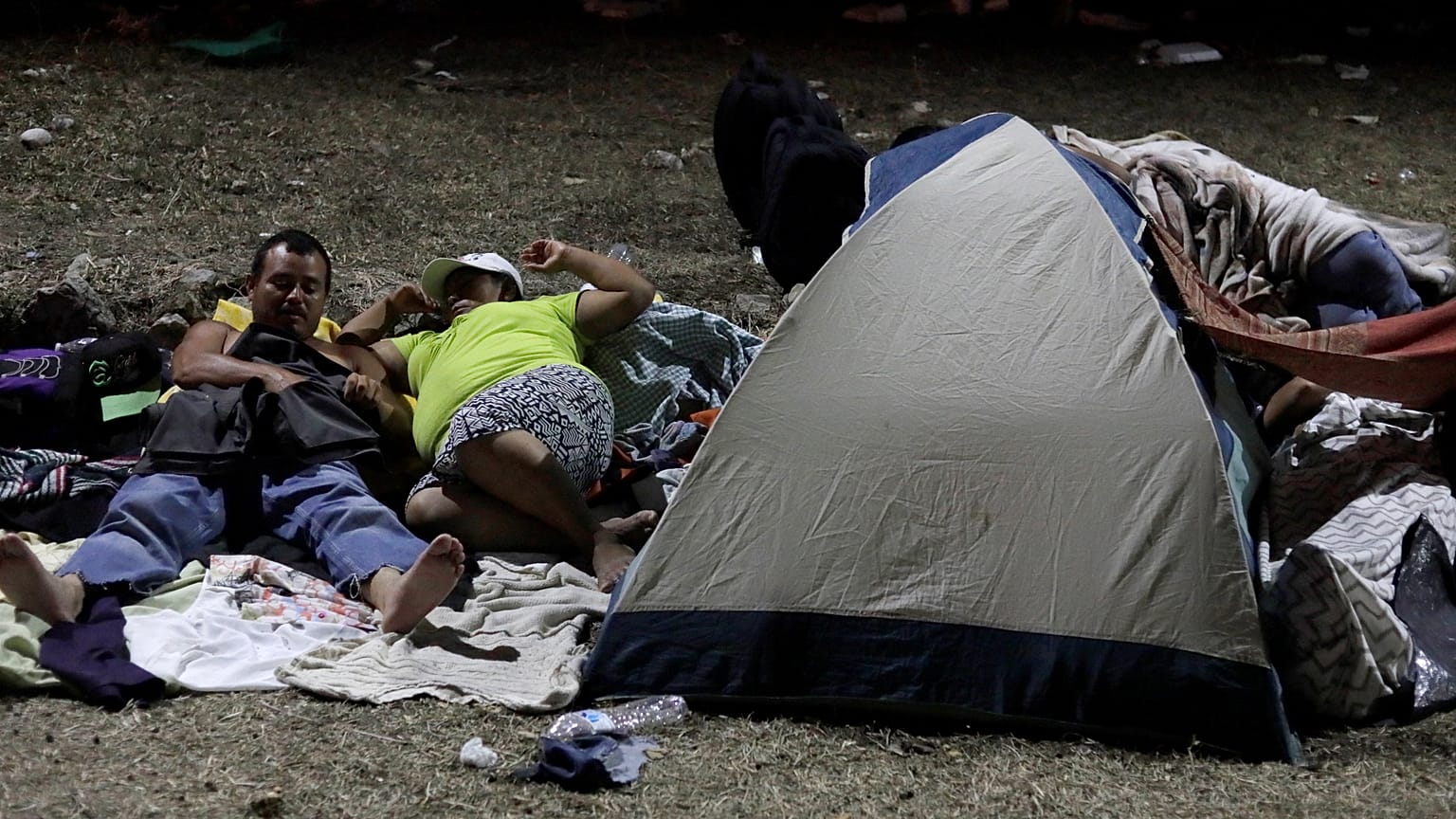 Honduran migrants in the caravan on a journey to US