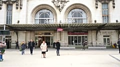 Paris suburban line passengers enter train through windows