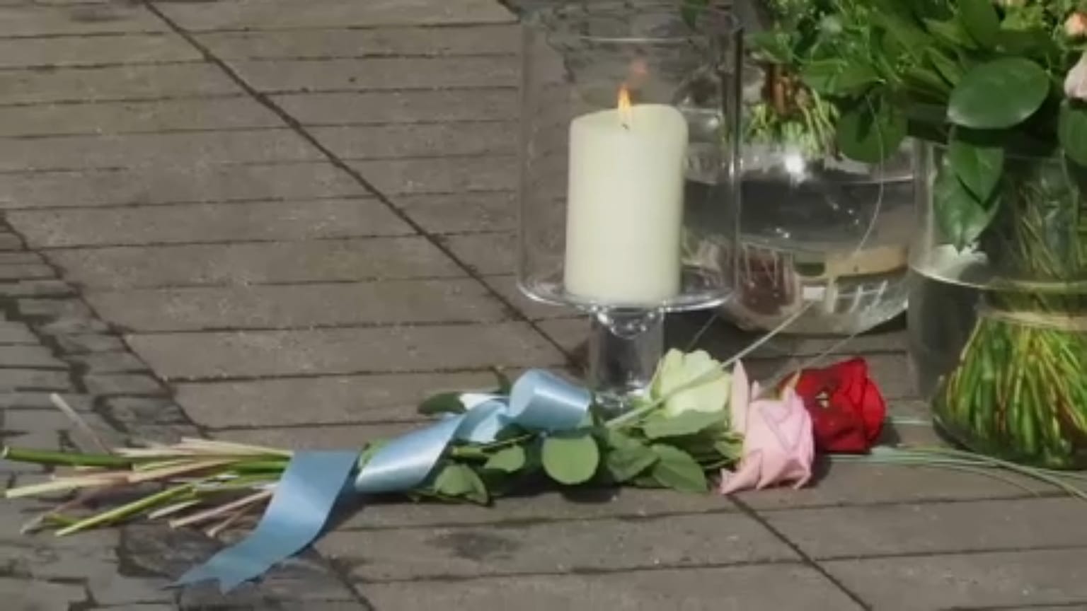 Flowers at the scene of the attack that killed two people on Saturday