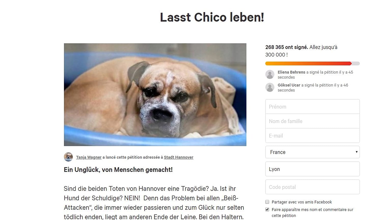 "Lasst Chico leben" fordern bisher fast 270.000 Menschen