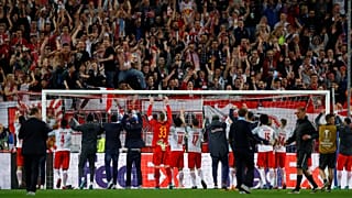 RB Salzburg players salute their fans after the match v Lazio