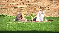 Locals sunbathing in Frankfurt