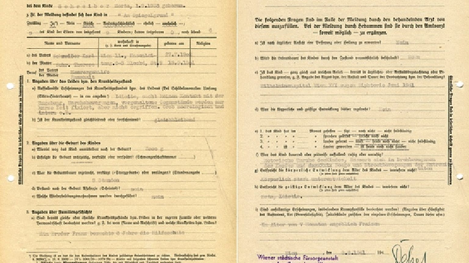 A form refers a child, Herta, to the Nazi's child "euthanasia" programme