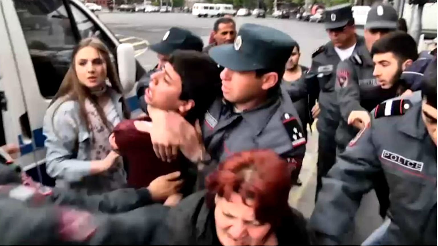 Watch: Demonstrators wrestle with police at Armenia anti-PM protest