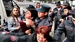Watch: Demonstrators wrestle with police at Armenia anti-PM protest