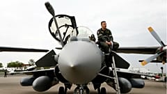 A Eurofighter Typhoon aircraft is seen at the ILA Air Show in Berlin.