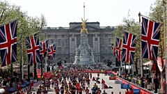 Runners complete part of the London Marathon course, April 22, 2018.