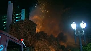 moment blazing building collapses in Sao Paulo