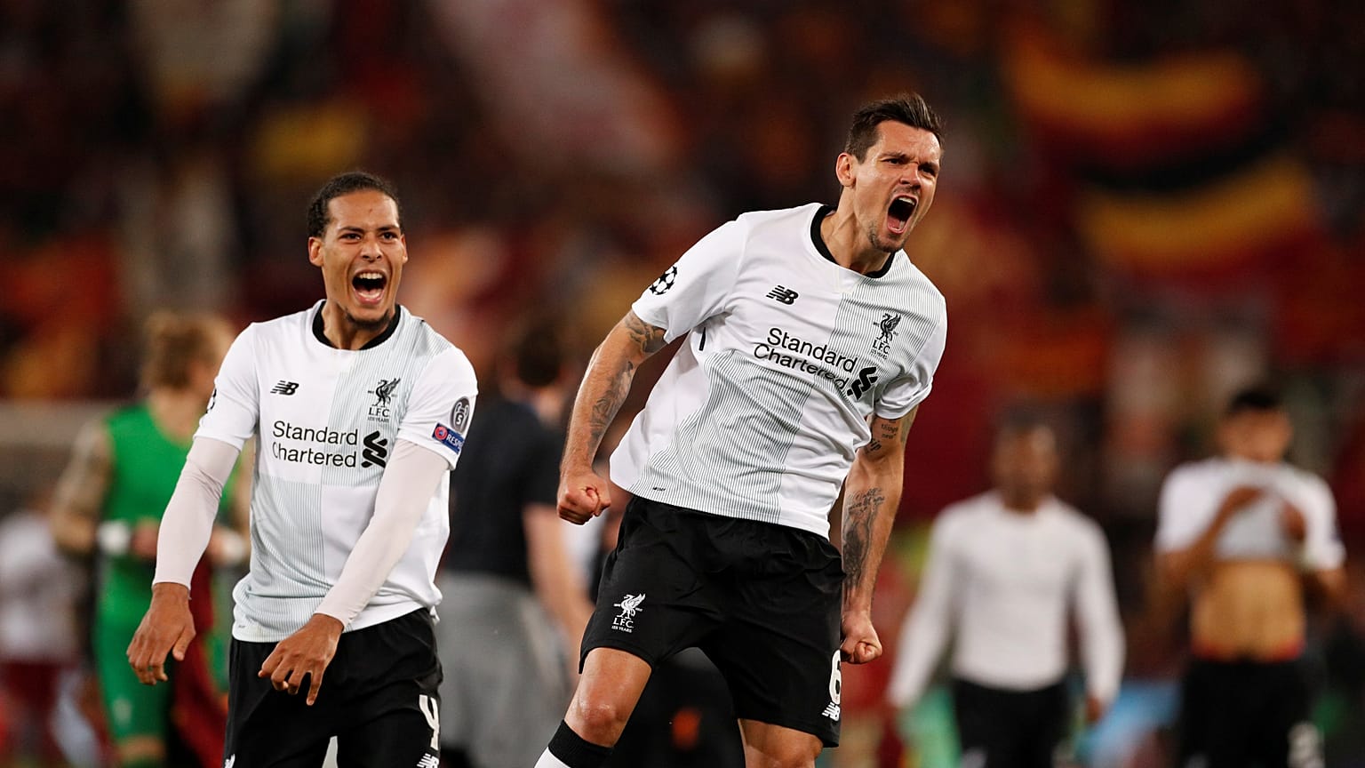 Virgil van Dijk e Dejan Lovren celebram passagem à final da Champions