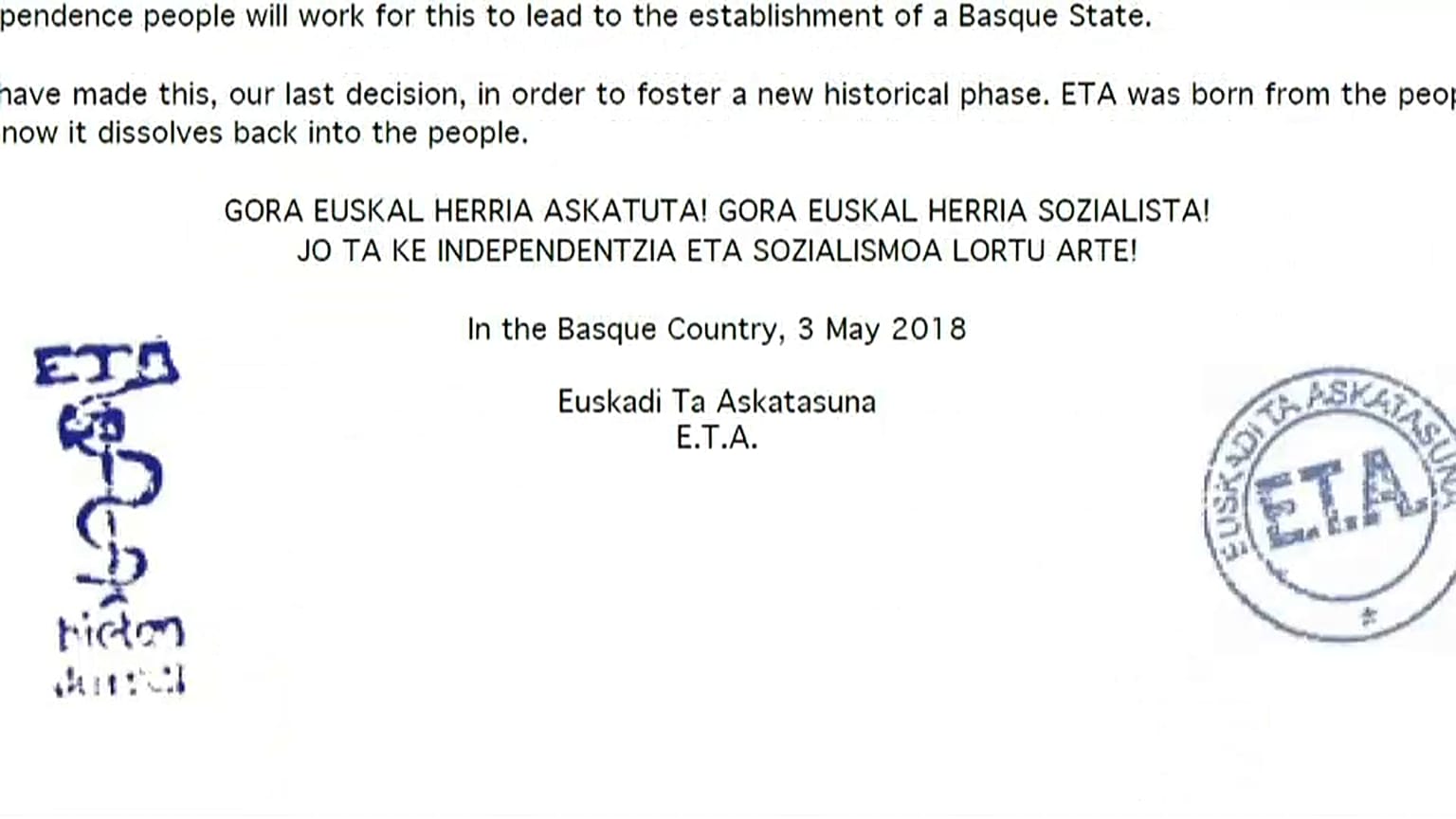 ETA tarih oldu