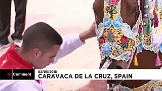 Colourful scenes as Spanish town marks running of the wine horses