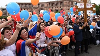Supporters of Armenia's newly elected prime minister gather in Yerevan
