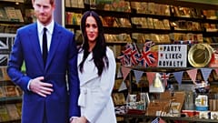 A window display advertising items themed on the forthcoming royal wedding.