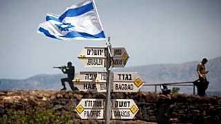 Signs and flag at Golan Heights