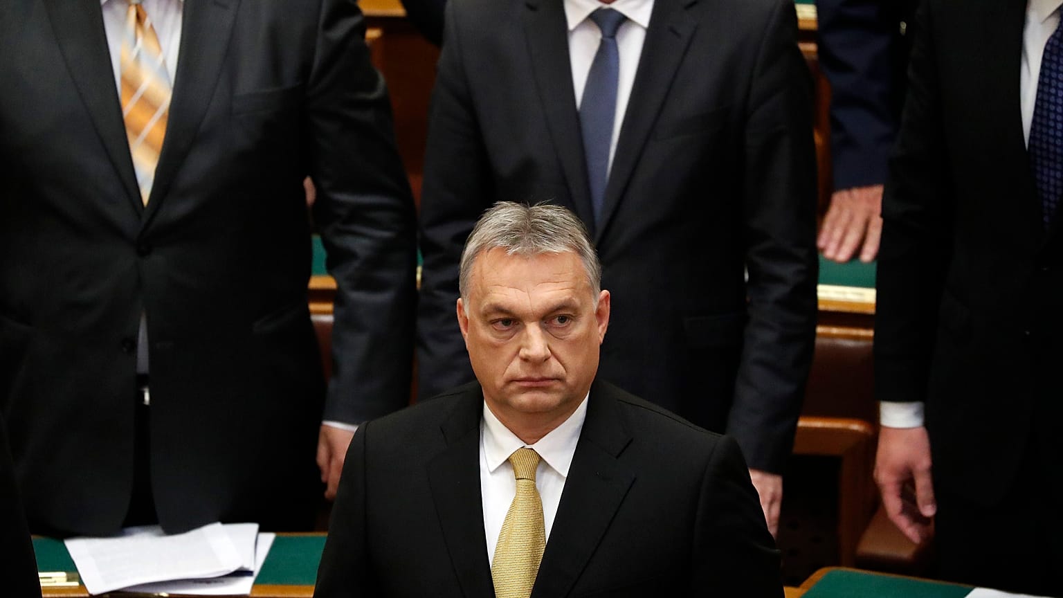 Hungarian Prime Minister Viktor Orban looks on before taking the oath of of