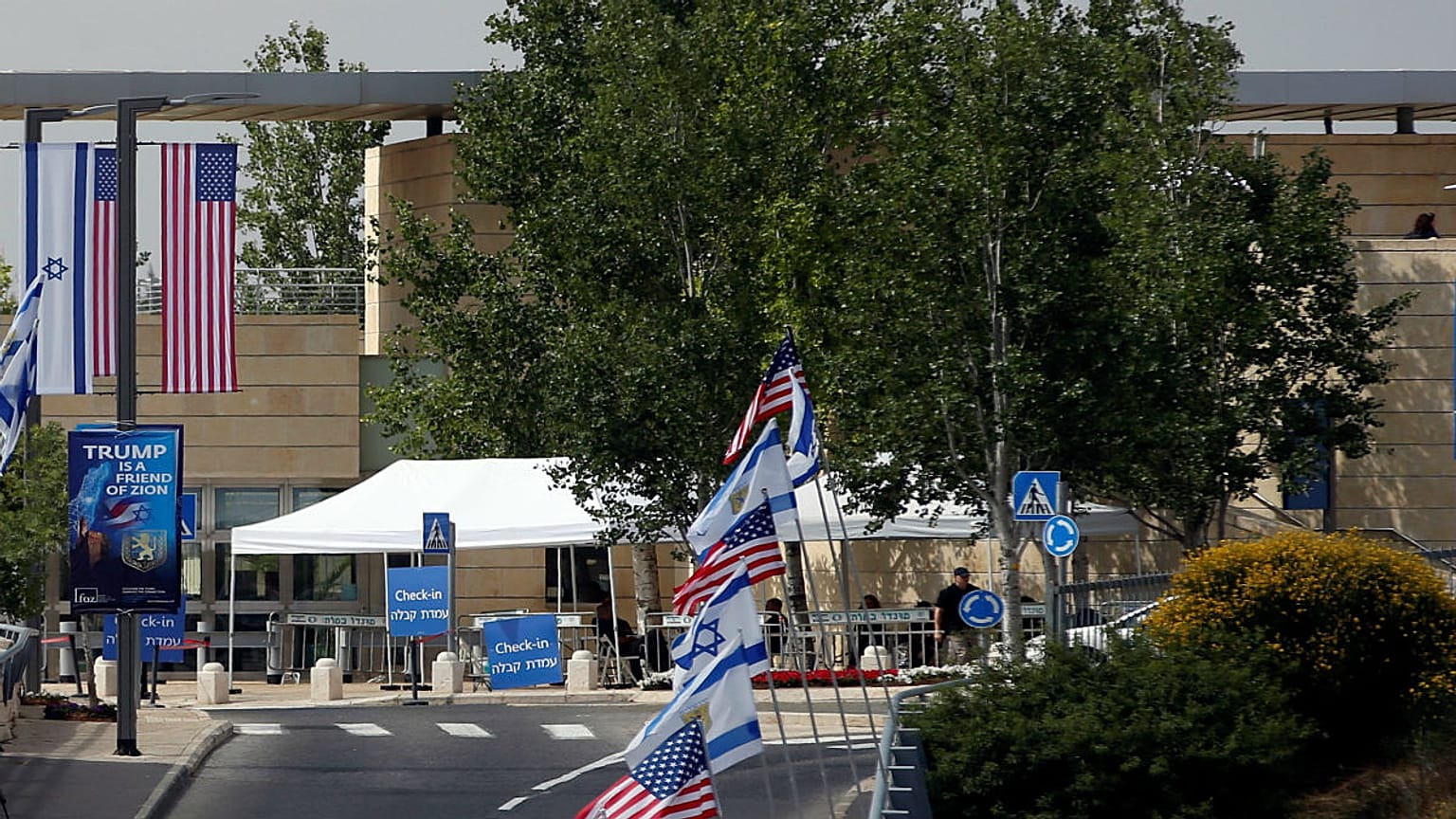 the entrance to the new U.S. embassy in Jerusalem