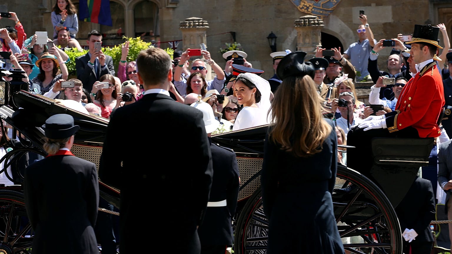 The newlyweds leave St George's Chapel in Windsor 