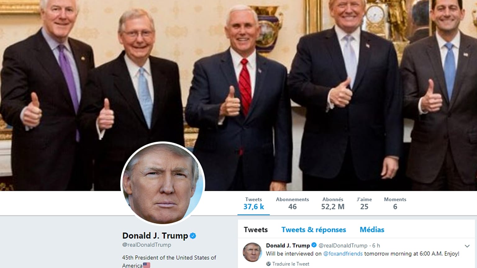 Compte Twitter Donald Trump en mai 2018.