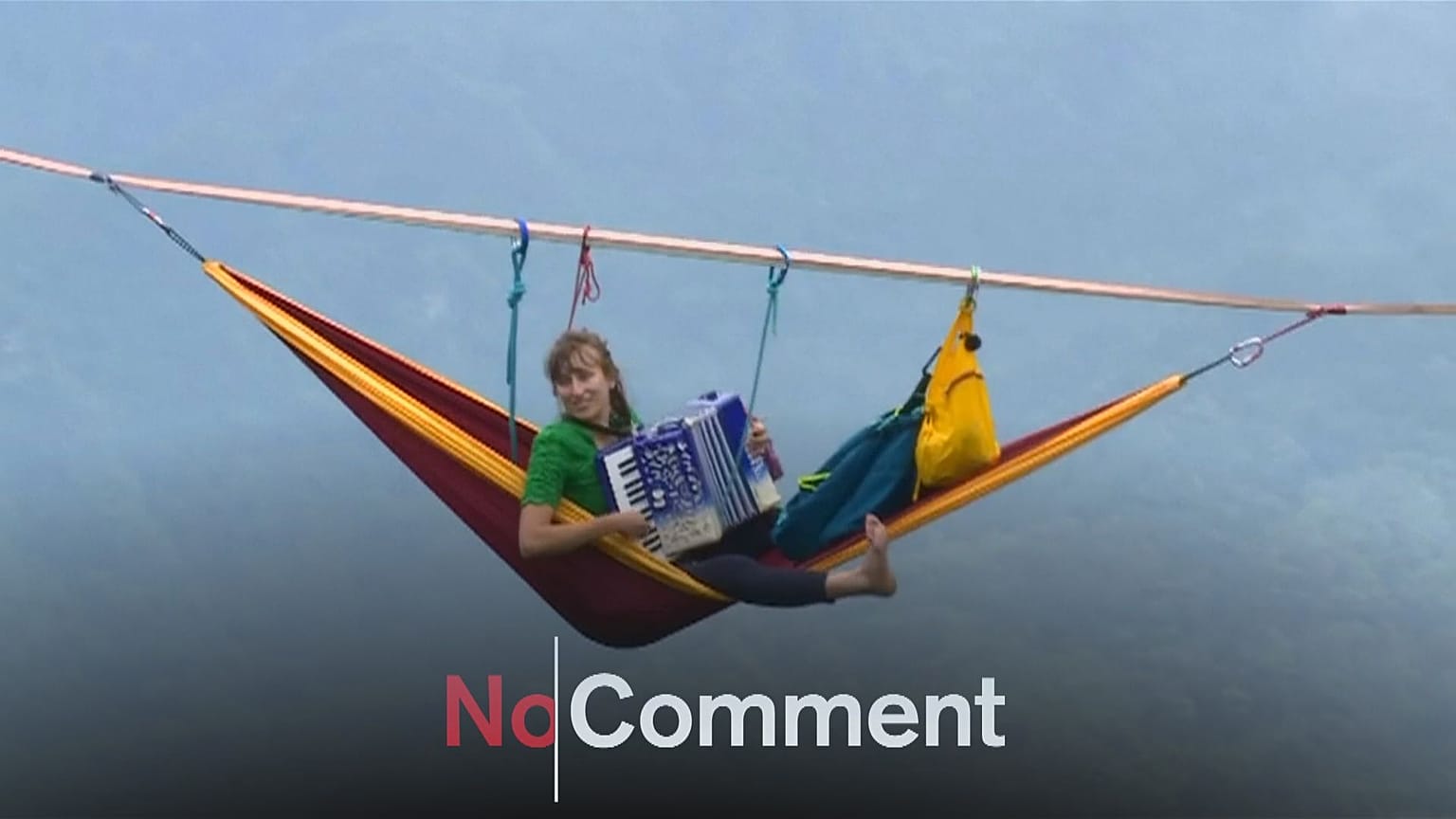 Band give concert on slacklines in the air
