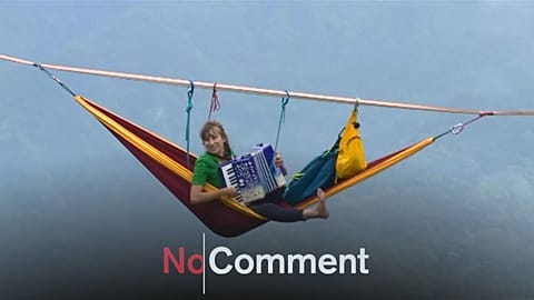 Band give concert on slacklines in the air