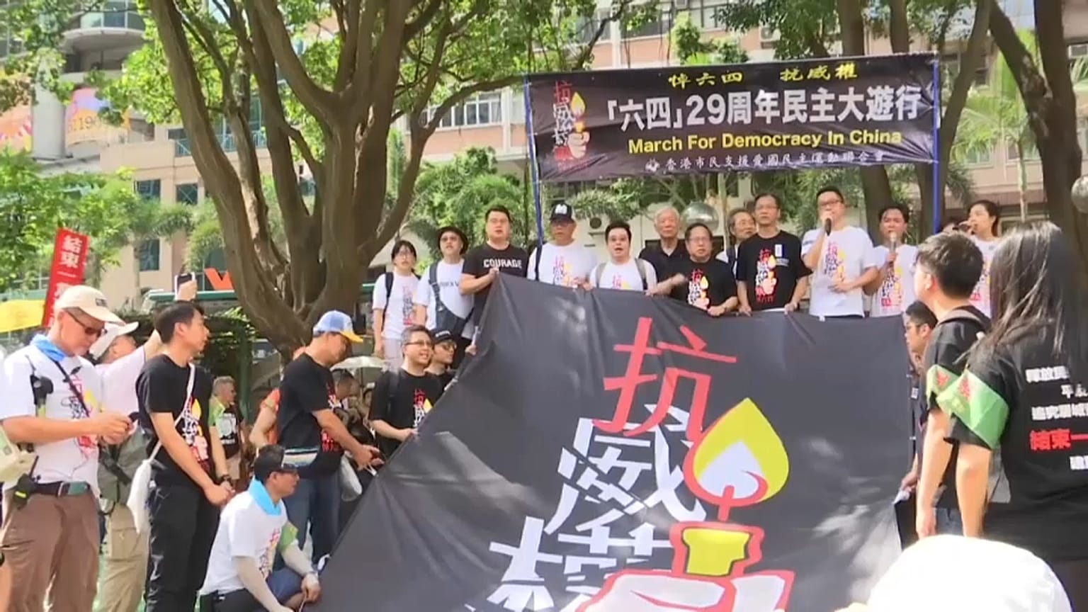 Hundreds of pro-democracy supporters march in Hong Kong