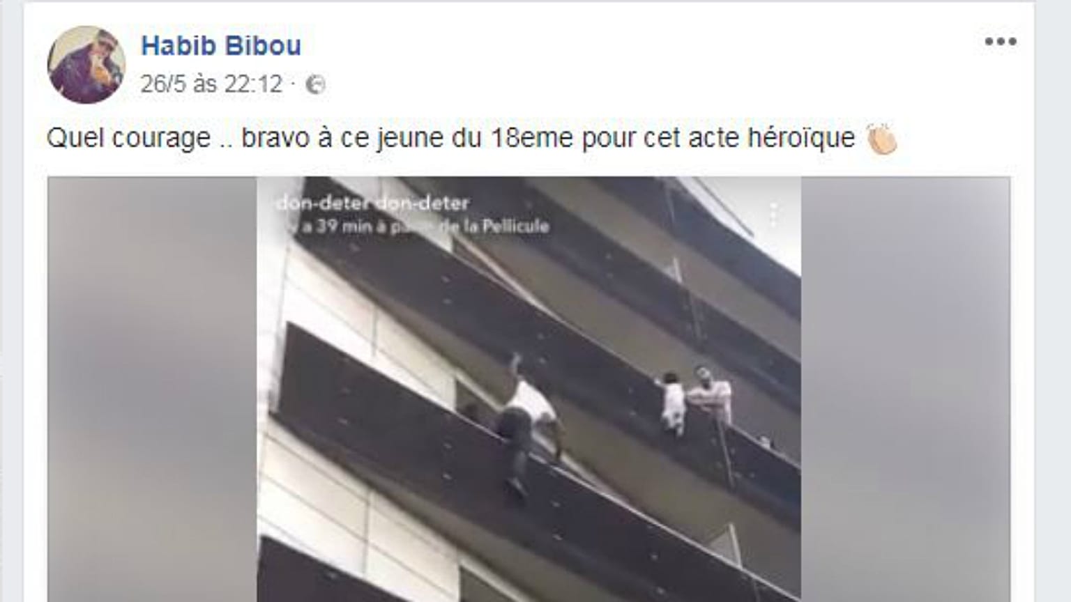 "Que coragem! Bravo a este jovem do 18.° (distrito) pelo ato de coragem"