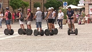 Tourists on Segways in Budapest