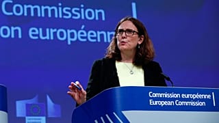 Comissária Europeia Comércio Cecilia Malmstrom em conferência de imprensa