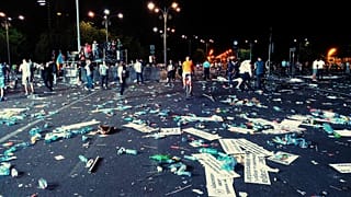 Rubbish left following the demonstration in Bucharest