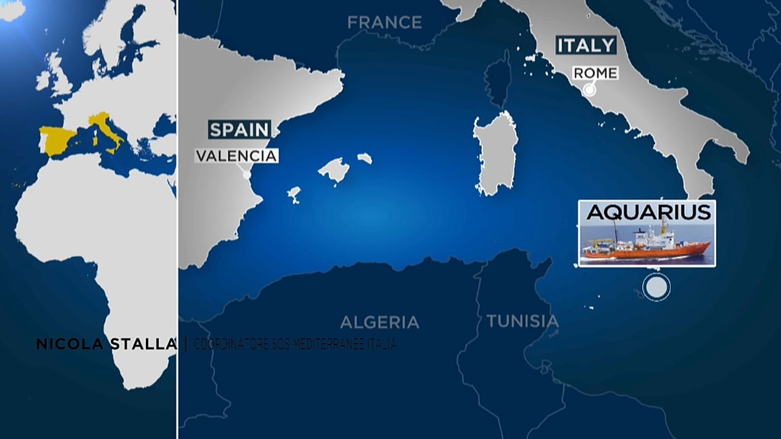 Aquarius: Spagna troppo lontana, la nave fa rotta verso l'Italia