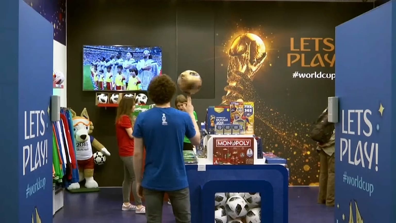 World Cup football players faces are painted on to Russian dolls