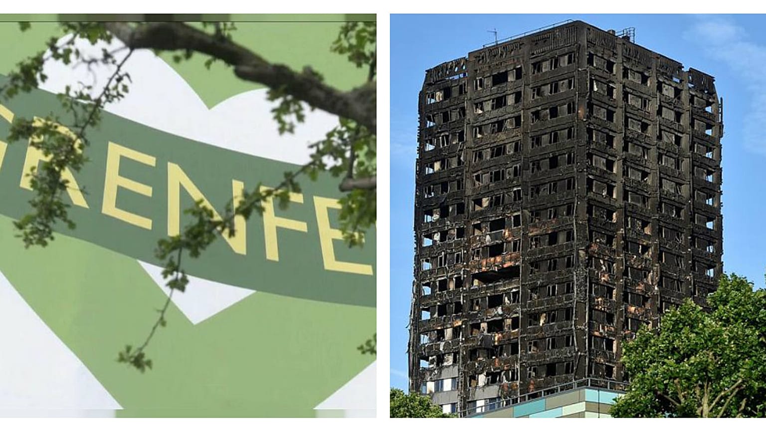 اولین سالگرد فاجعه آتش‌سوزی گرنفل؛ برج سوخته به رنگ سبز درآمد