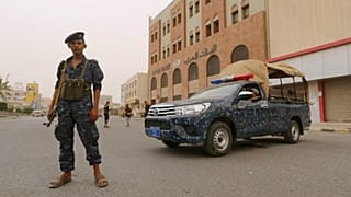 A pro-Houthi police trooper in the city of Hodeidah