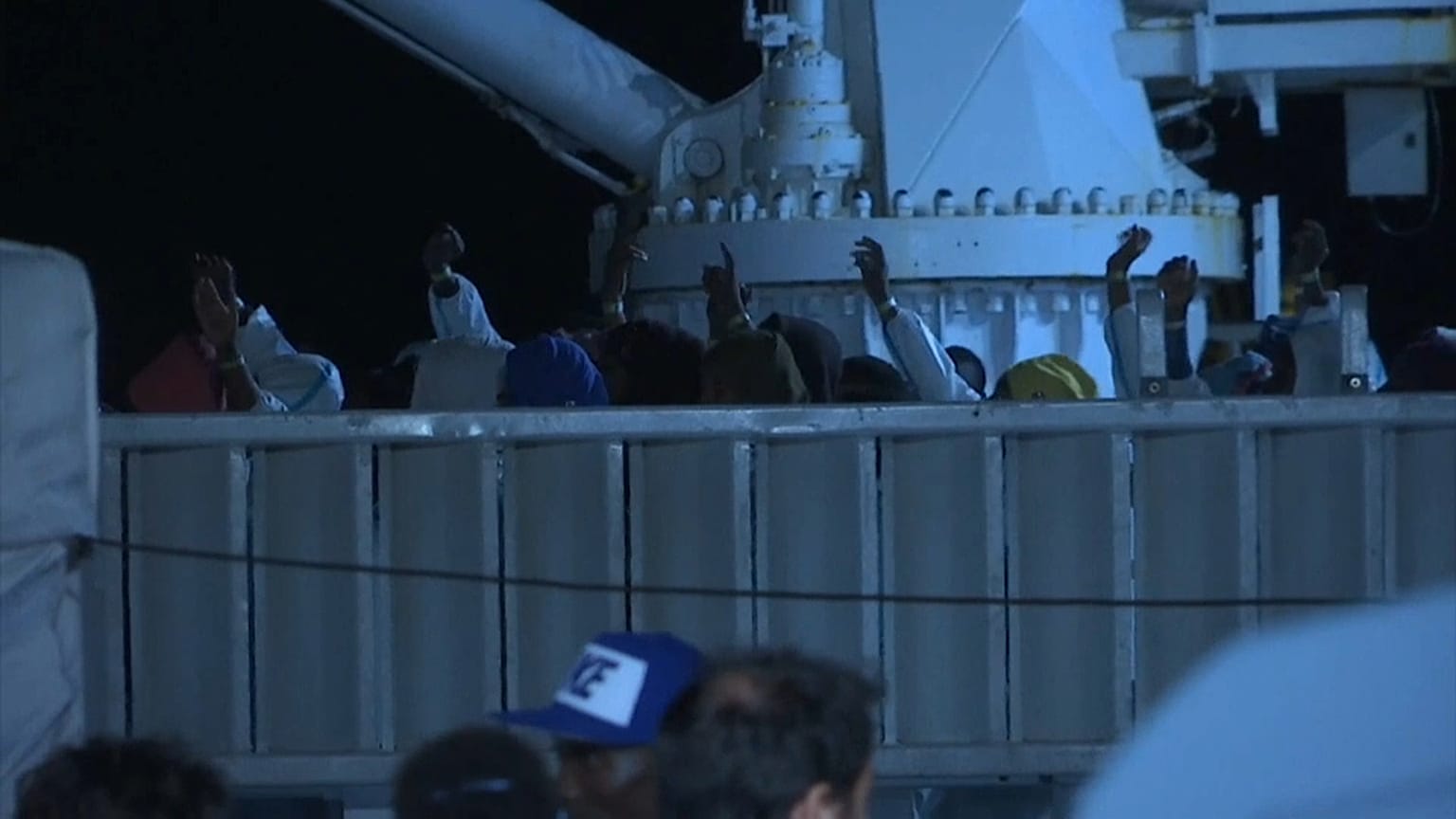 Diciotti coast guard ship docks in Pozzallo with 519 migrants aboard