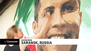 Ronaldo mural greets Portugal in Saransk