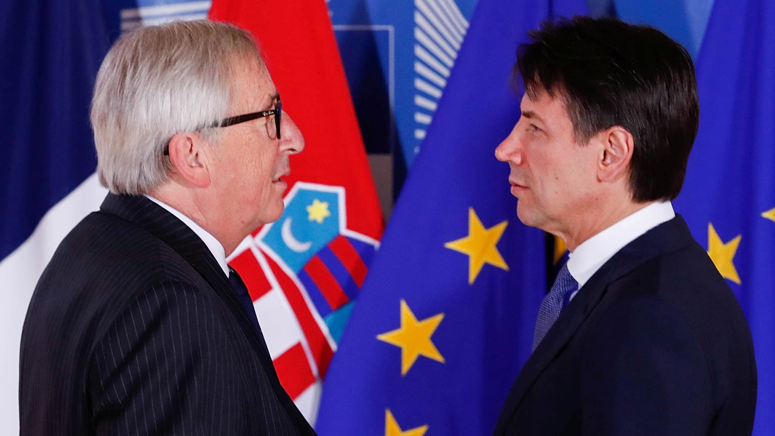 Italian Prime Minister Giuseppe Conte is welcomed by European Commission Pr