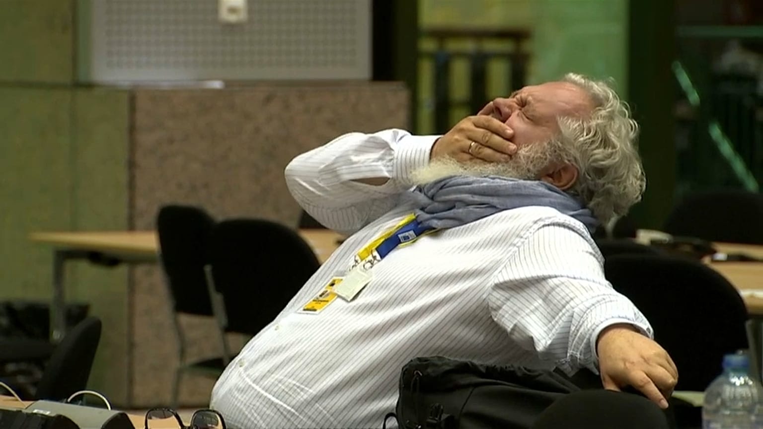 Exhausted EU diplomat at Brussels summit on migration