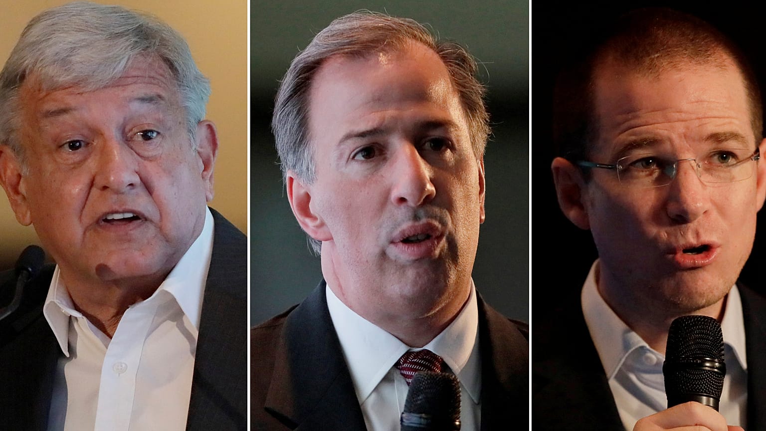 Adaylar (soldan): Obrador (MORENA), Meade (PRI) ve Anaya (PAN)
