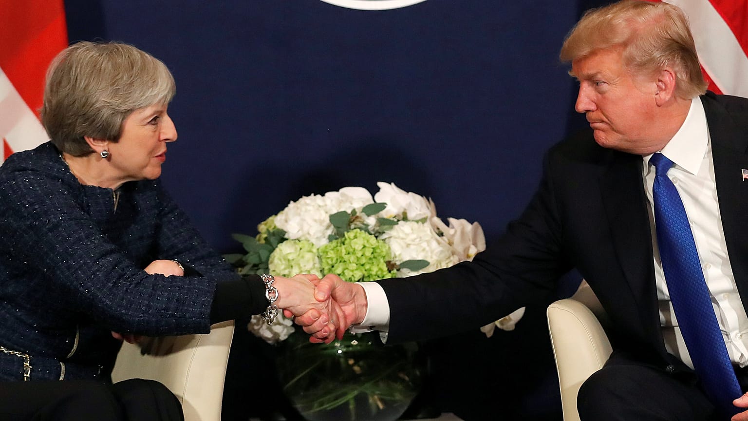 Donald Trump and Theresa May in Davos, Switzerland on January 25, 2018.