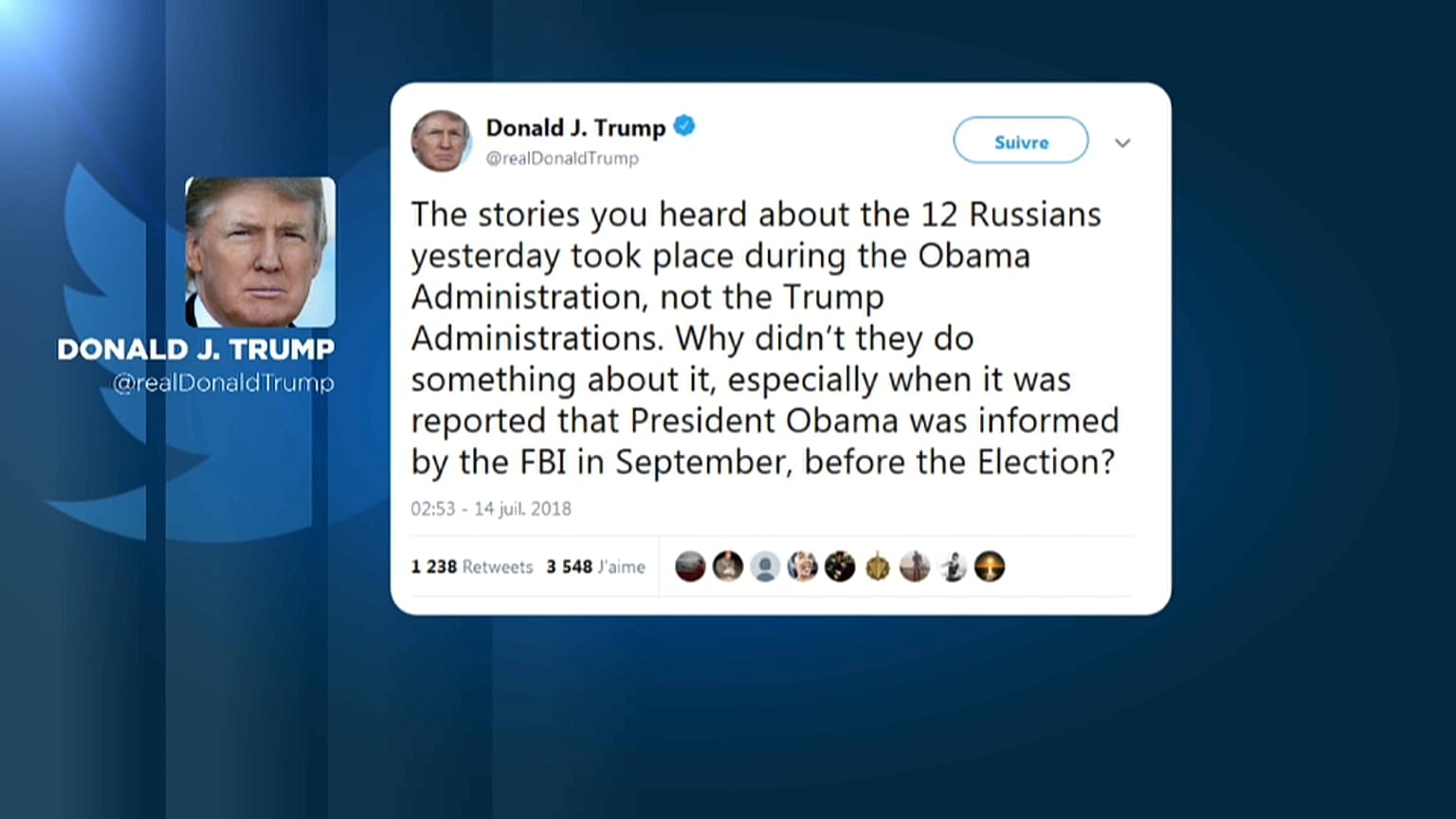 "Isso foi durante a administração Obama, não durante a minha!"