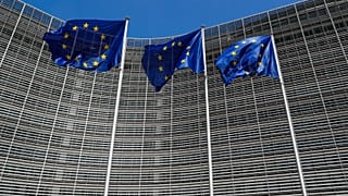 European Union flags outside the EU Commission headquarters in Brussels