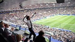 Emmanuelle Macron celebrates a French goal